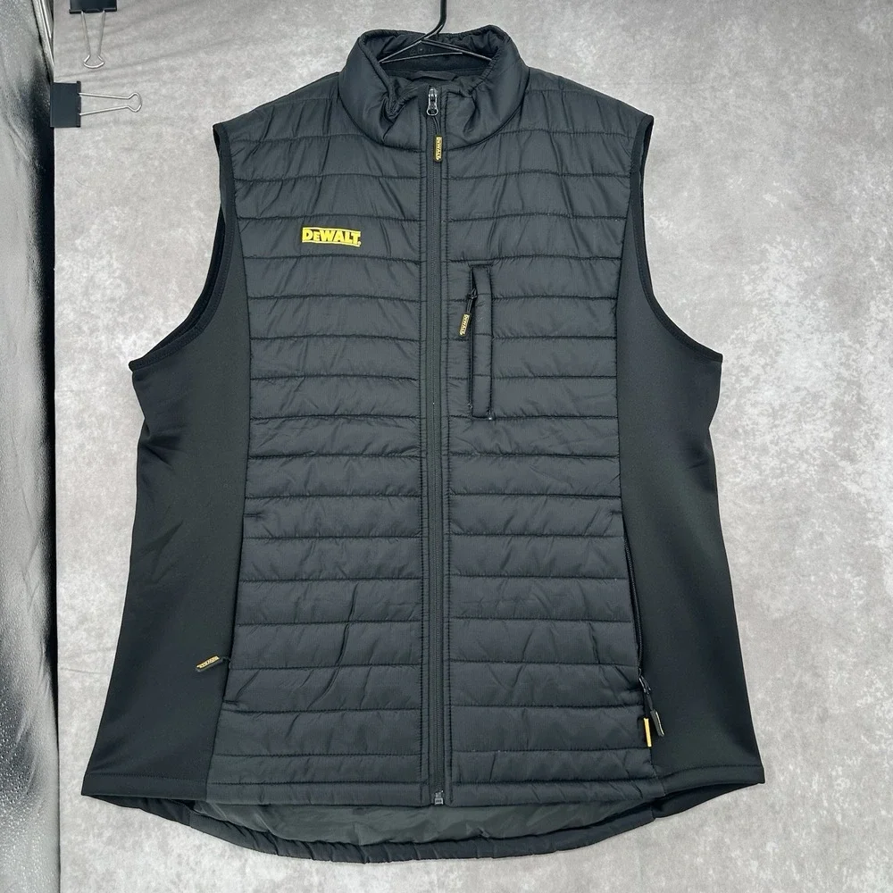 DEWALT Hybrid Vest Mens XLarge Black Quilted Softshell Full Zip